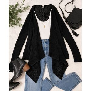 Missoni Made In Italy Black Open Knit Waterfall Cardigan Drape Sweater Medium